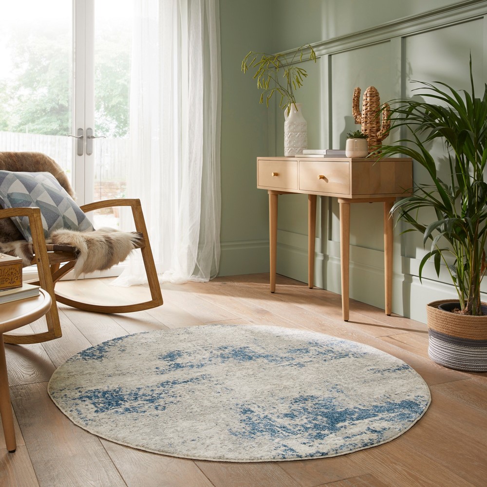 Rossa ROS03 Abstract Circle Rug by Concept Looms in Ivory Blue